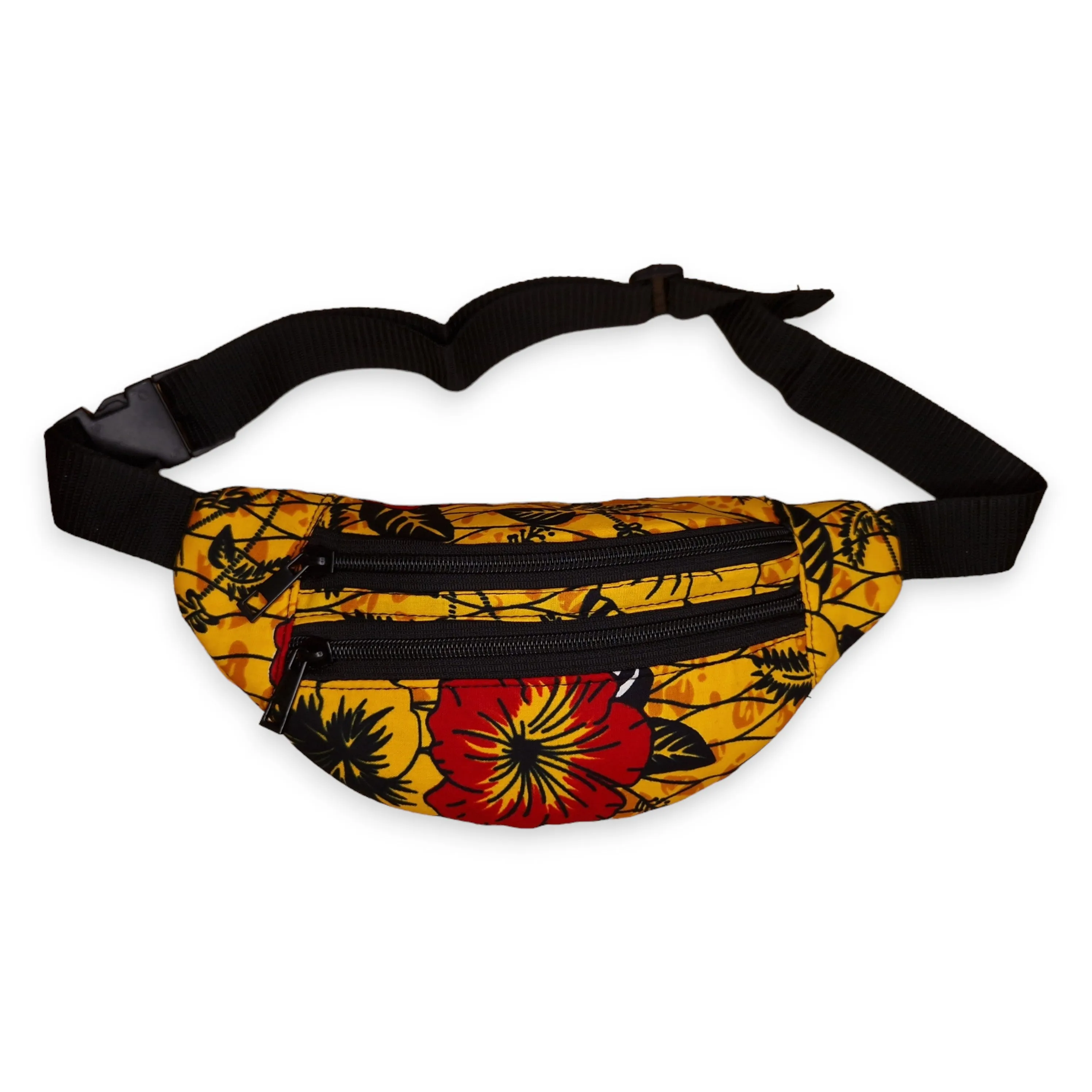 African Print Fanny Pack - Yellow / red flower - Ankara Waist Bag / Bum bag / Festival Bag